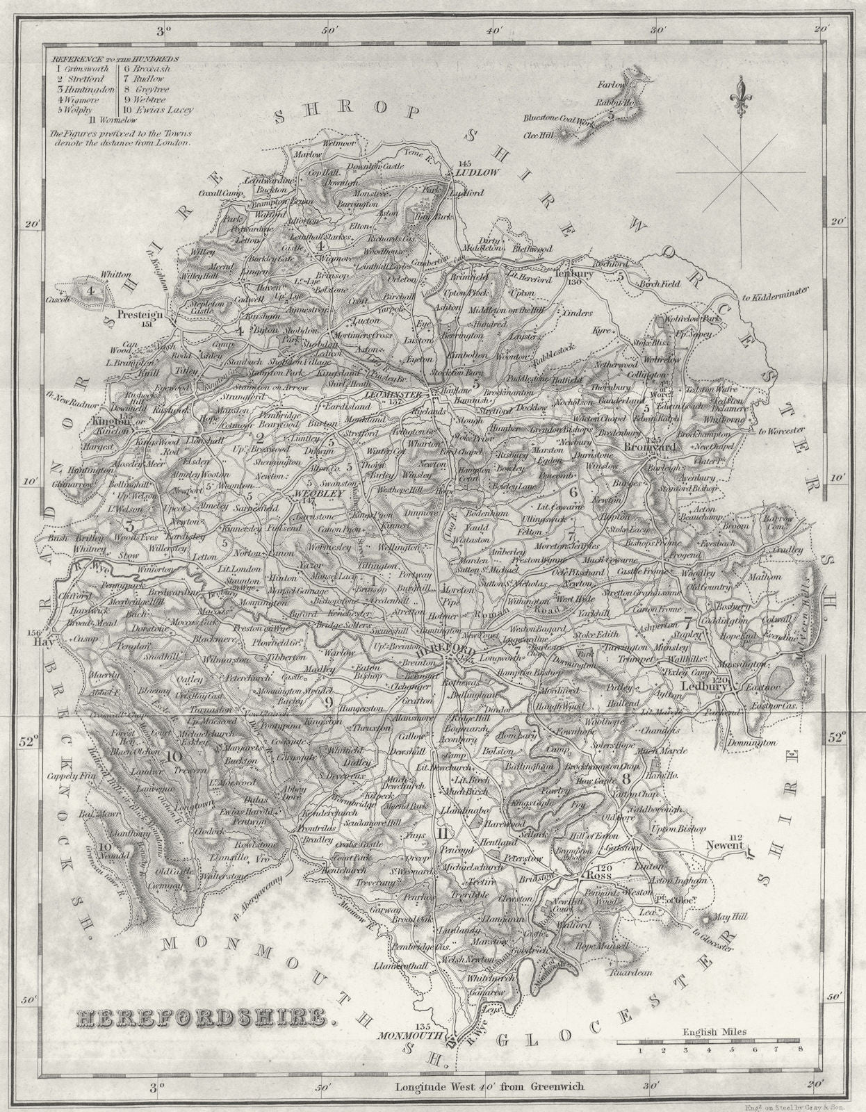 HEREFORD. Herefordshire. Fullarton 1844 old antique vintage map plan chart